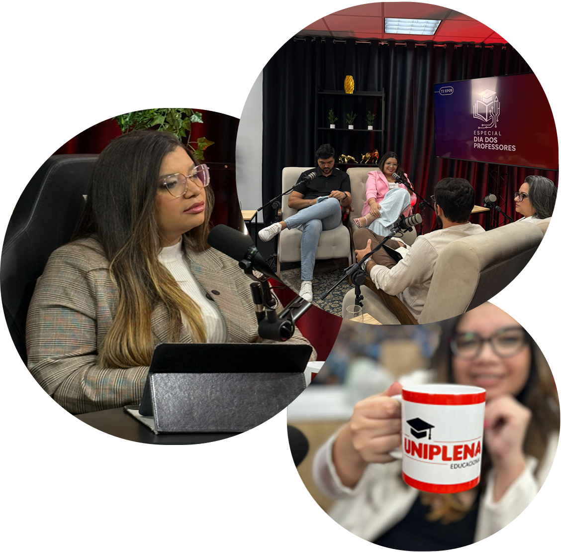 Imagem da aprentadora do Podcast junto com a Ilustração de um Notebook.